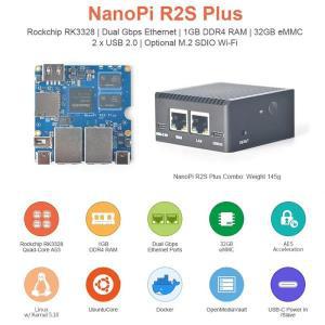 NanoPi R2S Plus Rockchip RK3328 쿼드 코어 A53 SoC, 1GB RAM, eMMC, U 부팅, 우분투 OpenWrt 지원