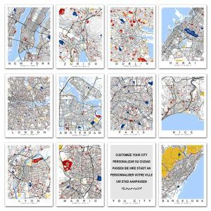 세계지도 월드맵  컬러 세계 도시 지도 뉴욕 런던 파리 마드리드용 벽 아트 캔버스 그림 북유럽 포스터 거