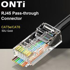 케이블 ONTi CAT6 CAT5E 패스 스루 RJ45 모듈러 플러그 네트워크 커넥터, UTP 50μ 금도금 8P8C 크림프 엔