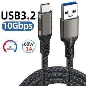 USB 31 GEN2 고속 충전 케이블 USB A to C 타입 케이블 3A 60W QC30 삼성에 적합한 NVME 하드 디스크 외장