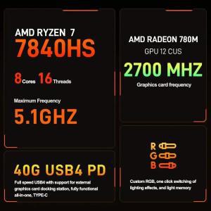 소형 게이밍 PC, AMD Ryzen 7 7735HS 데스크탑 컴퓨터, DDR5 NVMe SSD, C타입 USB4.0 썬더볼트 4 지지대 eG