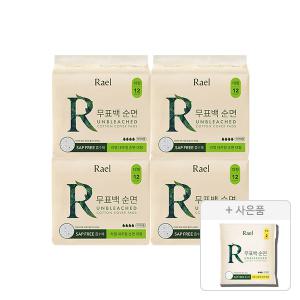 라엘 무표백 순면 생리대, 대형, 12p, 4개 + 증정 (라엘 무표백 순면 중형, 2개입, 1개)