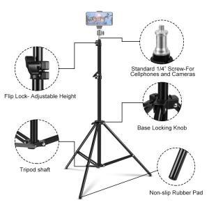 휴대폰 및 카메라용 LED 조명 브이로그 삼각대, 사진 셀카봉, 바닥 스탠딩 160 cm, 200cm