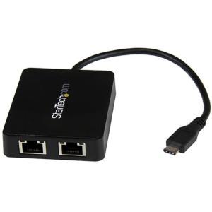 StarTech.com US1GC301AU2R USBC와 USB 3.0 타입A 포트가 있는 듀얼 기가비트 이더넷 어댑터 타입C 네트워