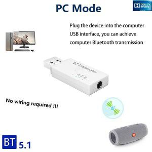 E3 USB 블루투스 5.0 오디오 어댑터 3.5mm AUX 송신기 자동차 PC TV 수신기 출력 동글