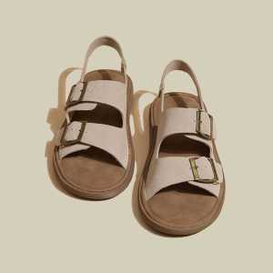 여성용 정품 가죽 Birkenstock 샌들 여름 플랫 바닥 비치 슈즈