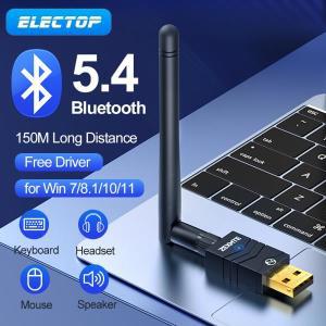 ELECTOP PC 스피커용 USB 블루투스 5.4 어댑터, 무선 마우스 키보드 음악 오디오 리시버 송신기, 동글, 150