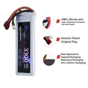 Wltoys 144001 3300mAh 7.4V Deans T 커넥터, 레이싱 카 LiPo 배터리, 보트 드론 리모컨 장난감 배터리 60C