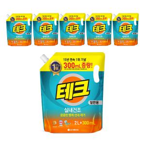 [총  1.8L 증량]테크 실내건조 일반용 리필 2L + 300ML, 6개