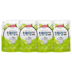 트리오 베이킹소다 담은 주방세제, 라임, 1.2L, 4개