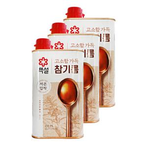 CJ제일제당 백설 고소함 가득 참기름 450ml 3개 비빔밥 참깨 볶음