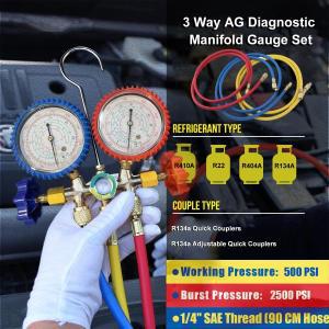 호스 포함 매니폴드 게이지 세트 HVAC AC 냉동 충전 서비스 조절 가능한 커플러 어댑터 탭 가능 R410A R22