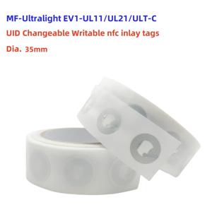 UID 변경 가능한 NFC 카드 MF0 13.56Mhz 초경량 EV1-UL11 EV1-UL21 ULT-C 인레이 스티커, UID 쓰기 가능, 1 개