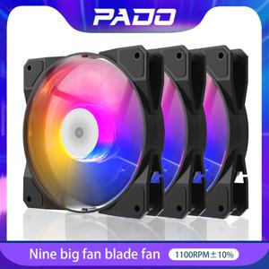 Aigo Pado P16 RGB 사일런트 선풍기 컴퓨터 케이스, 수냉식 대형 4 핀 CPU 쿨러, 12cm PC 케이스, 선풍기 컬러 조명 환풍기, 120mm