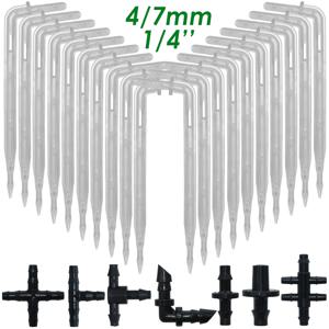 SPRYCLE 드립 관개 1/4 벤드 화살표 드리퍼 스프링클러 바브 티 수도관 커넥터, 크로스 차단 피팅, 4mm, 7mm 호스 정원