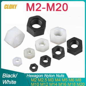 5-50pcs M2 M2.5 M3 M4 M5 M6 M8 m10 m12 M14 M16 M18 M20 화이트 또는 블랙 플라스틱 나일론 육각형 육각 너트 DIN934