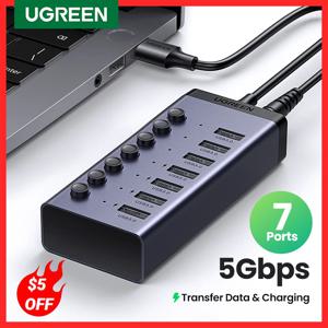 UGREEN-USB C 허브 5Gbps 7 포트 USB3.0 분배기, 12V 2A EU 어댑터 포함, 맥북 프로/에어 PC 액세서리