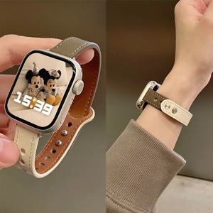 애플 워치 밴드용 얇은 가죽 스트랩, 여성용 워치 밴드 팔찌 벨트, iWatch 7 se 6 5 4, 10, 9, 8, 46mm, 42mm, 41mm, 44mm, 45mm, 38mm, 40mm