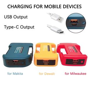 C 타입 인터페이스 USB 전원 공급 장치, 마키타, 디월트, 밀워키용, 14.4V, 18V, 20V 리튬 배터리, USB 컨버터 어댑터