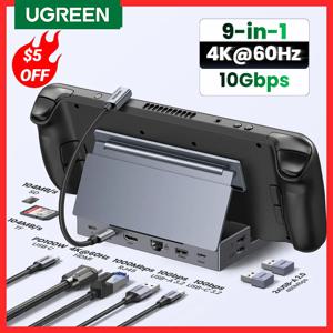 UGREEN 스팀 데크 도크, RJ45, PD100W, USB C 허브, 스팀 데크, ROG 앨리 리전 고, 아이폰 15 프로, 프로 맥스와 호환, 4K60Hz, 9 포트