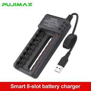 PUJIMAX USB 출력 고속 충전 배터리 충전기 단락 보호, AA, AAA, Nimh 충전식 배터리에 적합, 8 슬롯