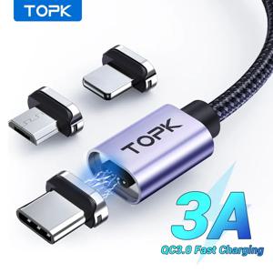 TOPK 마그네틱 충전 케이블, 마이크로 USB C 타입 케이블, LED 라이트, 자석 휴대폰 충전기 코드, 아이폰 안드로이드 기기용, 3A