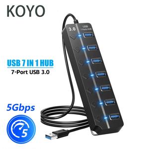 USB 허브 3.0 멀티프라이즈 USB 고속 분배기, 7 포트, 5Gbps 허브 전원 어댑터, 스위치 긴 케이블, 다중 확장기 허브