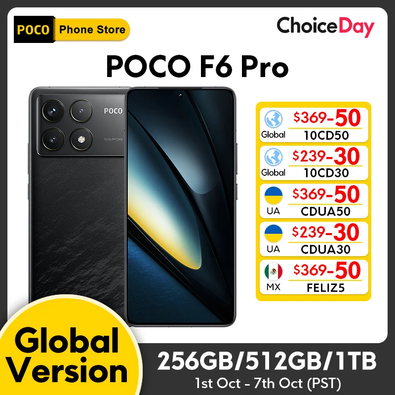 【전 세계 개봉】POCO F6 Pro 5G 글로벌 버전 스마트폰, 스냅드래곤, 월드 프리미어®플로우 아몰레드 도트 디스플레이, 120W 충전 NFC, 8 세대 2 6.67 인치, 120Hz