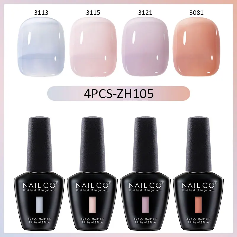 NAILCO UV 글리터 젤 네일 광택제, 반투명 네일 아트 디자인, 탑 베이스 버니스, 광택제, 가을, 겨울, 15ml, 4 개/세트 색상