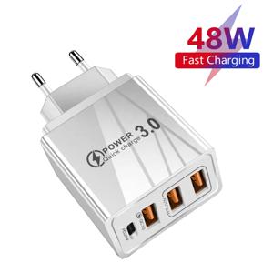 USB 충전기 QC 3.0 C타입 PD 고속 충전, 아이폰 12, 13 맥스, 삼성 S21, 화웨이, 샤오미 휴대폰, EU, US 플러그 벽 충전기, 48W