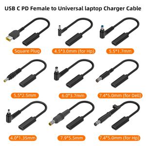 USB 3.1 C 타입 노트북 충전기 전원 어댑터 변환기, USB C 타입 암에서 4.0*1.35 5.5*2.5 4.5*3.0 4.0*1.7mm DC 플러그 잭