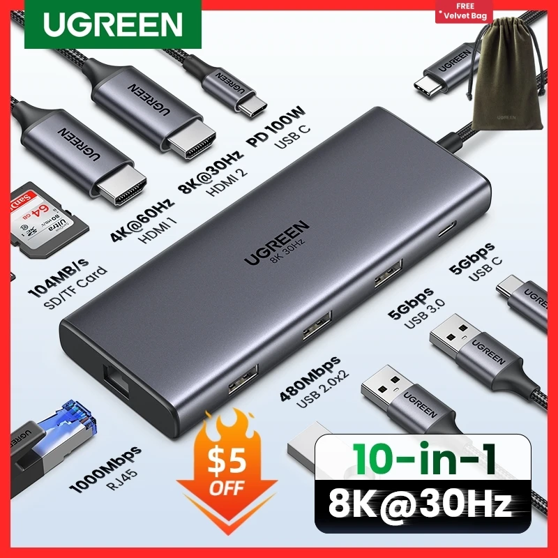 UGREEN USB 허브 C 허브 HDMI 어댑터 4K USB C to USB 3.0 100W Dock for MacBook Pro 액세서리 USB-C 유형 C 3.1 분배기 USB C 허브