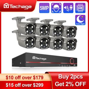 Techage HD POE CCTV 보안 카메라 시스템, 홈 비디오 감시 NVR 키트, 얼굴 감지 야외 IP 카메라 세트, Xmeye, 8CH, 5MP