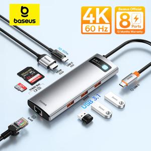 Baseus USB 허브 C타입-HDMI 호환 USB 3.1 허브 어댑터, 맥북 USB 허브용 TF SD 도킹 스테이션, 10Gbps RJ45 이더넷 포트