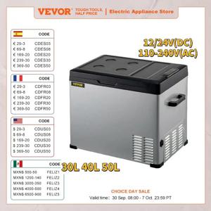 VEVOR 차량용 미니 냉장고, 휴대용 냉장고, 야외 RV 보트 캠핑 여행용, 12 V 24V DC 110-240 AC, 30L 40L 50L