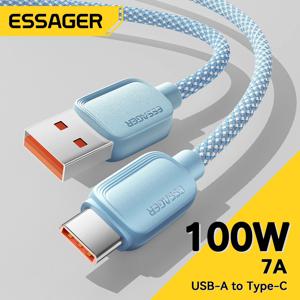 Essager 샤오미 원플러스 삼성용 USB C 타입 케이블, 화웨이 아너 88W PD 고속 충전 충전기, USB A 데이터 코드 케이블, 7A, 100W