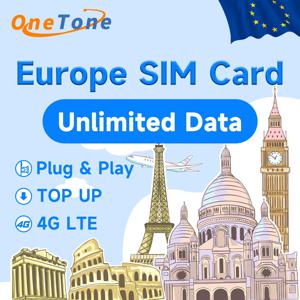 유럽 선불 데이터 SIM 카드, 1-30 일 무제한 4G 데이터 플러그 앤 플레이, 영국 스페인 터키 SIM 카드, 지지대 eSIM 전용