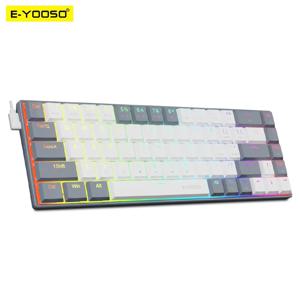 E-YOOSO RGB 미니 슬림 USB 유선 기계식 게이밍 키보드, 레드 스위치, 68 키 게이머, 러시아어 브라질 컴퓨터 PC 노트북용, A68