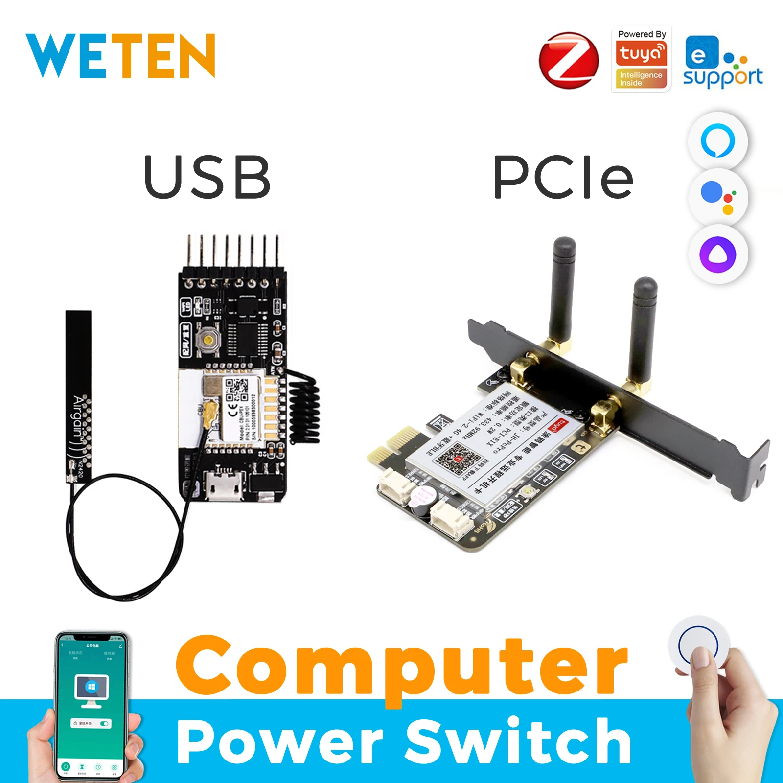 Tuya eWeLink 와이파이 지그비 컴퓨터 전원 리셋 스위치, PC 데스크톱 컴퓨터용 USB PCIe 카드 리모컨, 알렉사 구글 홈