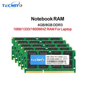 TECMIYO 노트북 메모리 RAM, DDR3, DDR3L, 8GB, 4GB, 1600MHz, 1333MHz, SODIMM, 1.35V, 1.5V, PC3, PC3L-12800S, PC3-10600S, 비 ECC, 그린, 1 개