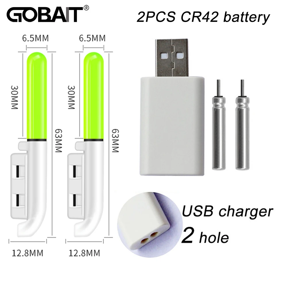 GOBAIT 낚시 라이트 CR425 3.6V 리튬 배터리 USB 충전 키트, 페스카 발광 태클, 야간 밝은 스틱 로드, LED 형광 램프