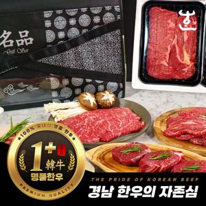 한우 소고기 한판 3종 선물세트 600g / +1등급 구이용 등심 채끝 갈비살 추석 명절