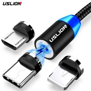 USLION-마그네틱 USB 케이블, 아이폰 14, 13, 샤오미 삼성용 c타입 케이블, LED 고속 충전 데이터 충전 마이크로 USB 케이블 코드 와이어