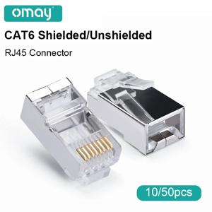 RJ45 CAT6 커넥터, 8P8C 모듈러 플러그 어댑터, 이더넷 케이블 헤드, 1Gbps 기가비트 네트워크 압착 크리스탈 UTP, OMAY 10 개, 50 개