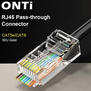 ONTi CAT6 CAT5E 패스 스루 RJ45 모듈러 플러그 네트워크 커넥터, UTP 50μ 금도금 8P8C 크림프 엔드, 이더넷 케이블용, 10 개, 50 개