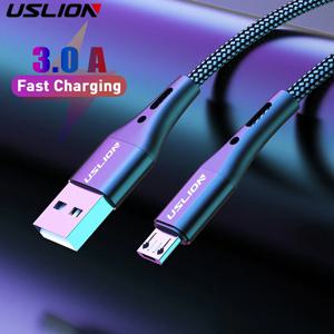 USLION 3A 마이크로 USB 케이블 빠른 충전 데이터 케이블 삼성 Xiaomi Redmi 참고 5 Microusb 유형 C 충전기 아이폰