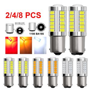 차량용 LED 전구 후방 주차 조명 램프, P21W 1156 BA15S P21/5W BAY15D 1157, 12V 7000K 백색 방향 지시등, 브레이크 백업, 2 개, 4/8 개