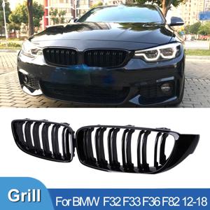 Pulleco 자동차 앞 범퍼 그릴 레이싱 그릴, BMW 4 시리즈 F32 F33 F36 M3 F80 M4 F82 12-18, 듀얼 슬랫 광택 블랙 액세서리