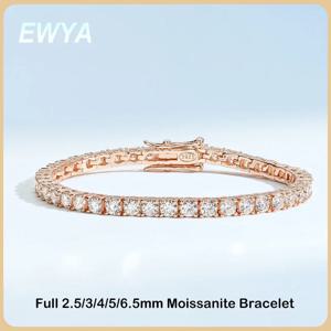 EWYA 리얼 D 컬러 풀 2/2.5/3/4/5/6mm 모이사나이트 테니스 팔찌, 여성 S925 도금, 18K 로즈 골드 다이아몬드 링크 팔찌