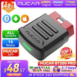 MUCAR 블루투스 스캐너 자동차 진단 도구, 자동차 OBD 2 테스터, 15 리셋, 무료 업데이트 진단, BT200 BT200 PRO OBD2